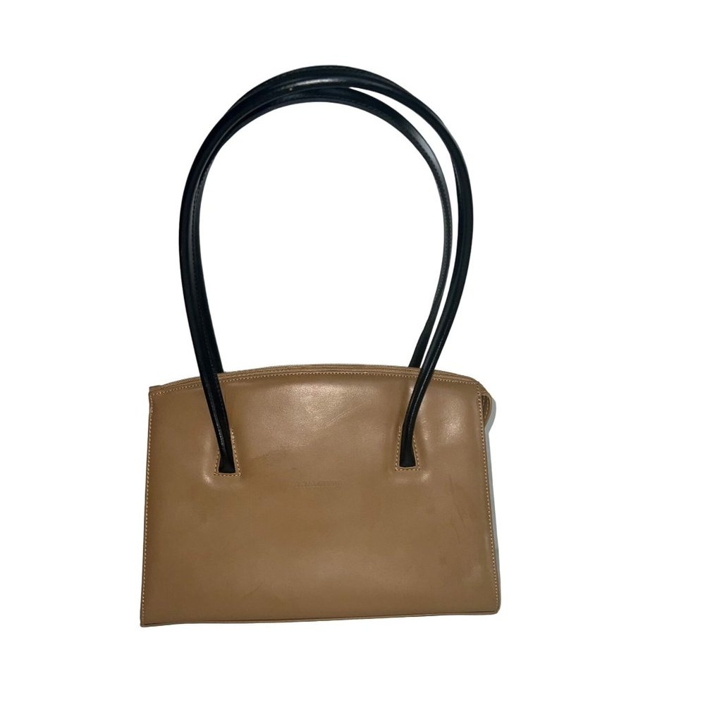 Vintage C. Valentino Handbag - Tan Leather With Black Shoulder Straps